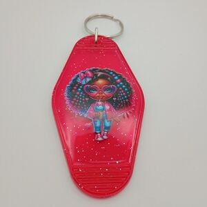 Handmade Retro Red Motel Keychain UV Resin Sealed Cute Doll DTF Sticker Charm OS